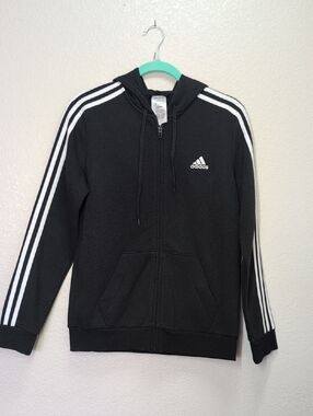 Adidas Black Hoodie with White Stripes, Woman's, Medium